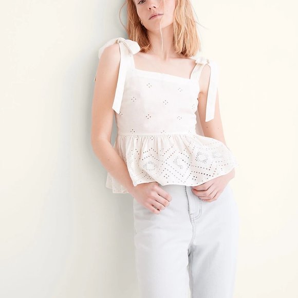 Madewell Rosalie Tie-Strap Top in Geo Eyelet • NWT - Picture 1 of 8